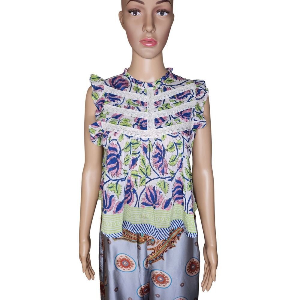 Bell by Alicia Bell women's size small boho floral lace trim ruffle blouse